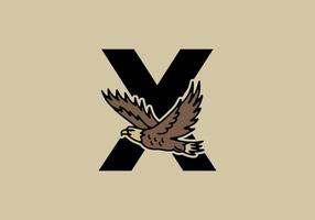 illustration d'art en ligne d'aigle volant avec lettre initiale x vecteur