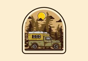camping-car en bois dans l'illustration de la forêt vecteur