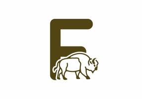 lettre initiale f avec dessin au trait bison vecteur
