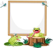 enseigne en bois vierge avec grenouille en style cartoon vecteur