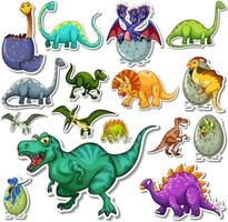 ensemble d'autocollants de différents dessins animés de dinosaures vecteur