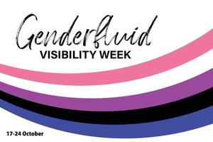 semaine de visibilité genderfluid, semaine fluide ou semaine de sensibilisation genderfluid, du 17 au 24 octobre. bannière de vecteur avec symbole de drapeau de ruban de la communauté lgbt fluide de genre.