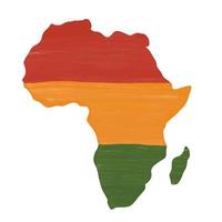 continent de l'afrique illustration vectorielle de carte texturée grunge dessinée à la main artistique sur fond blanc. arrière-plan tribal aux couleurs africaines traditionnelles - rouge, jaune, vert. vecteur