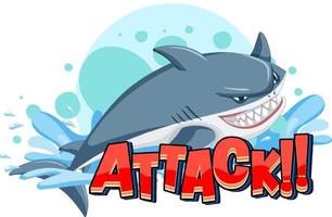 un logo marin avec un grand requin bleu et un texte d'attaque vecteur