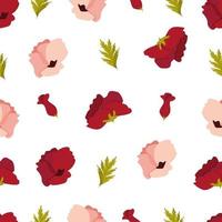 motif de fleurs de pavot rouge et rose vecteur