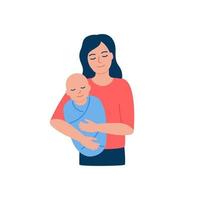 jeune mère et son bébé. femme tient un nouveau-né dans ses bras. amour familial, communication. fête des mères. illustration vectorielle vecteur