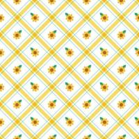 mignon feuille de tournesol élément jaune vert bande diagonale rayé ligne inclinaison damier plaid tartan buffle scott vichy motif illustration papier d'emballage, tapis de pique-nique, nappe, écharpe vecteur