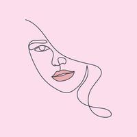 dessin au trait continu minimal et abstrait visage de femme vecteur