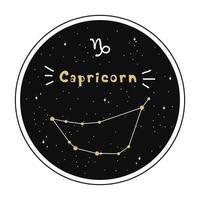 Capricorne. signe du zodiaque et constellation dans un cercle. ensemble de signes du zodiaque en style doodle, dessinés à la main. vecteur