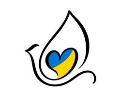 colombe de vecteur de paix et de coeur à l'intérieur dans les couleurs bleues et jaunes du drapeau de l'ukraine. arrêter la guerre en ukraine. la notion de paix. illustration pour votre conception
