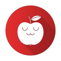 personnage de glyphe d'ombre longue à motif plat kawaii mignon pomme. fruit heureux avec un visage souriant. emoji drôle, émoticône, sourire. illustration de silhouette isolée de vecteur