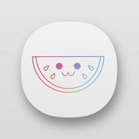 personnage de l'application kawaii mignon de pastèque. légume heureux avec un visage souriant. emoji drôle, émoticône. illustration vectorielle isolée vecteur