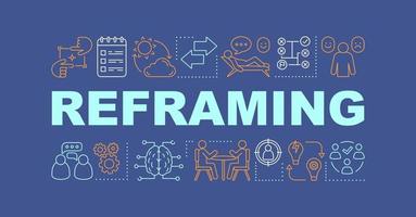bannière de concepts de mots de recadrage. la pensée créative. recherche d'idées et d'inspiration. idée de typographie de lettrage isolé avec des icônes linéaires. environnement d'entreprise. illustration de contour de vecteur
