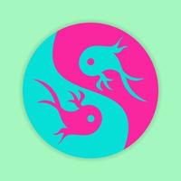 icône de poisson. symbole yin et yang. rose, bleu et vert. pour le logo, l'icône, le symbole et le signe vecteur