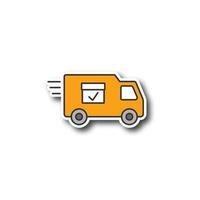 camionnette de livraison avec patch de coche. autocollant de couleur. expédition rapide. transport de marchandises. illustration vectorielle isolée vecteur
