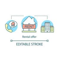 icône de concept d'offre de location. crédit-bail immobilier. combiné, bulle, maisons. location bureau, appartement. maison à louer idée illustration fine ligne. dessin de contour isolé de vecteur. trait modifiable vecteur
