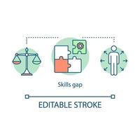 icône de concept d'écart de compétences. manque de connaissances et d'expérience idée illustration en ligne mince. préparation à la main-d'œuvre. tâche d'essai. encadrement des travailleurs. dessin de contour isolé de vecteur. trait modifiable vecteur
