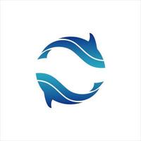 création d'illustration de logo de requin jumeau bleu moderne vecteur