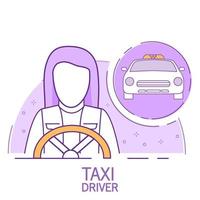 chauffeur de taxi woman.concept icônes de service vecteur de contour de cabine.