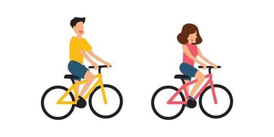 couple, cycliste, plat, style, vecteur, illustration, conception vecteur