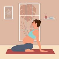 jeune femme faisant des exercices de yoga prénatal, pratiquant la méditation sur le tapis. yoga pour femme enceinte. enceinte pratiquant dans un studio de yoga ou à la maison. illustration vectorielle plane à la mode.