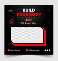 modèle de bannière de publication de médias sociaux de gym fitness avec couleur noir et rouge, bannière de médias sociaux de gym, illustration vectorielle vecteur