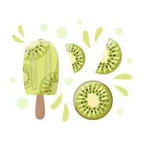 illustration de kiwi dans un style plat. délicieuse crème glacée, fruits frais juteux, heure d'été