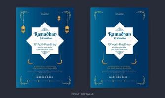 dépliant du ramadan moubarak. ramadan kareem ensemble d'affiches ou de conception d'invitations. carte de voeux rétro décorative ou conception de mise en page d'invitation vecteur