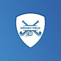 logo de hockey sur gazon, badges de sport vectoriels avec homme, bâton et balle.