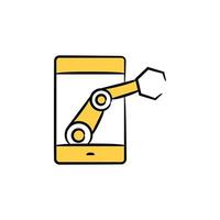 bras robotique sur smartphone illustration thème doodle jaune vecteur