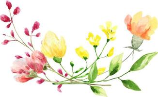 bouquet aquarelle de fleurs de printemps. décoration isolée sur fond blanc, bouquet de composition sauvage. vecteur
