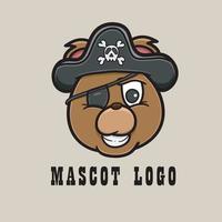 dessin animé de logo de tête de pirate d'ours de mascotte. thème des pirates. vecteur