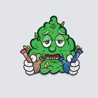 mascotte de dessin animé de marijuana avec de la fumée de verre bong. clipart vectoriel. vecteur