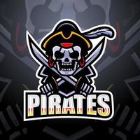 création de logo de mascotte esport crâne de pirate vecteur