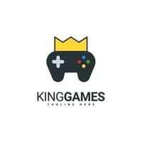 modèle de conception de logo de jeu king, combinaison d'icônes de joystick et de couronne vecteur