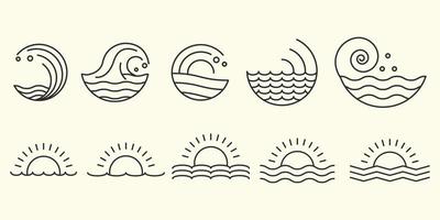 eau vague ligne art style logo icône modèle design.bundle ensemble collection illustration vectorielle vecteur