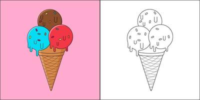 crème glacée adaptée à l'illustration vectorielle de la page de coloriage pour enfants vecteur