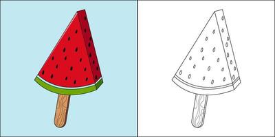 glace à la pastèque adaptée à l'illustration vectorielle de la page de coloriage pour enfants vecteur