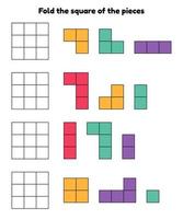 jeu de puzzle pour les enfants de la maternelle et du préscolaire. feuille de travail plier le carré des pièces. vecteur