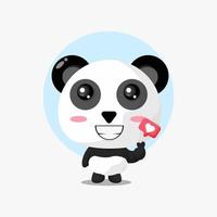 panda mignon avec illustration de dessin animé main signe d'amour vecteur