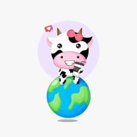 illustration de vache mignonne assise sur la terre vecteur