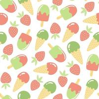 modèle sans couture avec fraises et crème glacée. fond d'été dans des couleurs vives. illustration vectorielle tendance dessinée à la main pour le design textile. vecteur