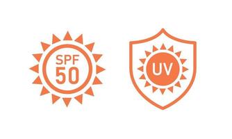 icônes de protection solaire spf 50 pour les emballages de crème solaire. uva contrôle uvb pour la peau. vecteur