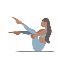 la femme fait des exercices de flexibilité. pilates yoga gymnastique athlétique. notion de bien-être. sport mode de vie sain. plats simplement formes. illustration vectorielle sur fond blanc isolé vecteur