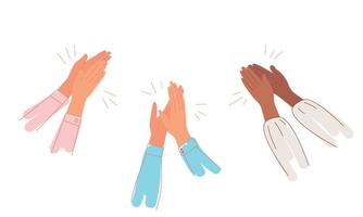 les mains des gens applaudissent. applaudissements pour le bon jeu, pour le succès. les hommes et les femmes félicitent pour leur excellent travail. célébration de soutien d'illustration vectorielle, amitié d'appréciation vecteur