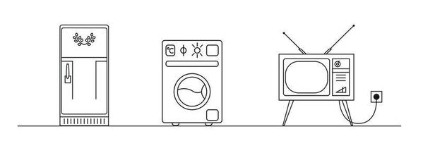 ensemble de tv réfrigérateur laveuse. conception plate d'art en ligne. illustration vectorielle sur fond blanc, isolé