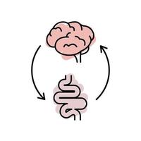axe du cerveau intestinal. icône de la ligne du cerveau et de l'estomac. connexion cerveau-intestin. concept médical psychobiotique. illustration vectorielle sur fond blanc vecteur