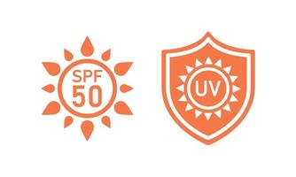 icônes de protection solaire spf pour les emballages de crème solaire. contrôle uv, spf50. vecteur