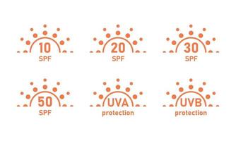 icônes de protection solaire spf pour les emballages de crème solaire. uva contrôle uvb pour la peau. vecteur
