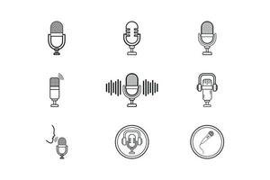 vecteur de collection d'icônes de microphone. ensemble d'icônes de microphone et de casque de podcast. égaliseur sonore avec microphone, icônes du système de podcast. enregistreur de son et silhouette vectorielle d'égaliseur.